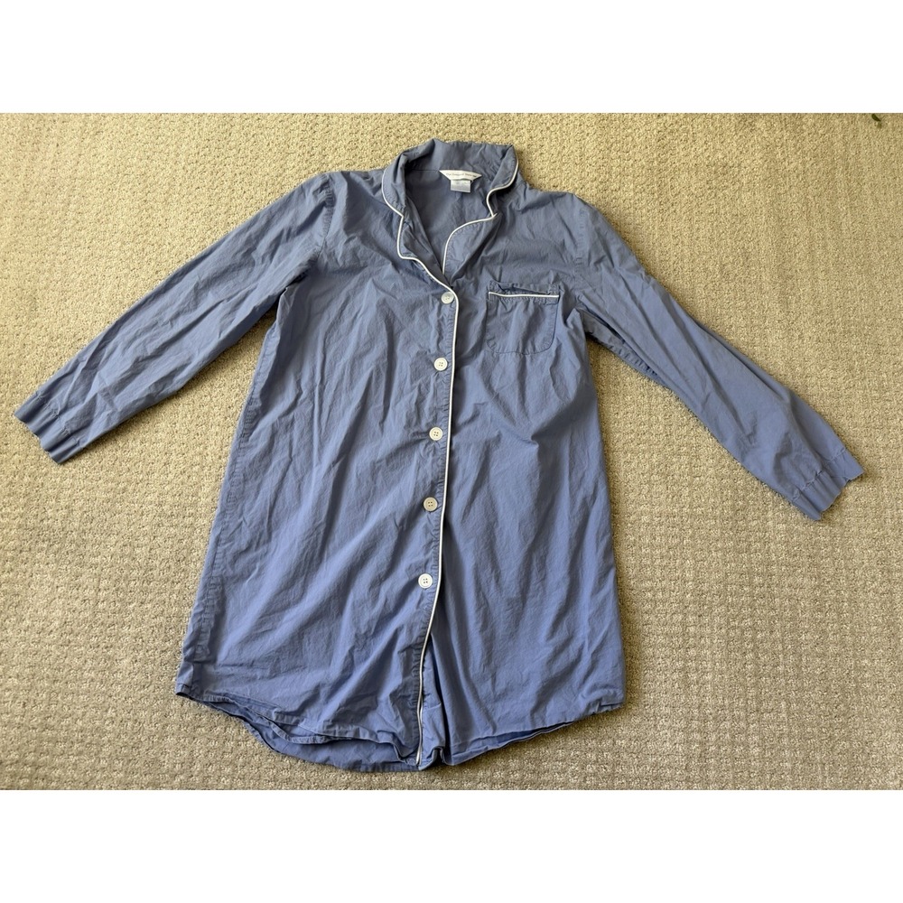 The Company Store Sz M Soft Organic Cotton Blue Night Shirt/Nightgown